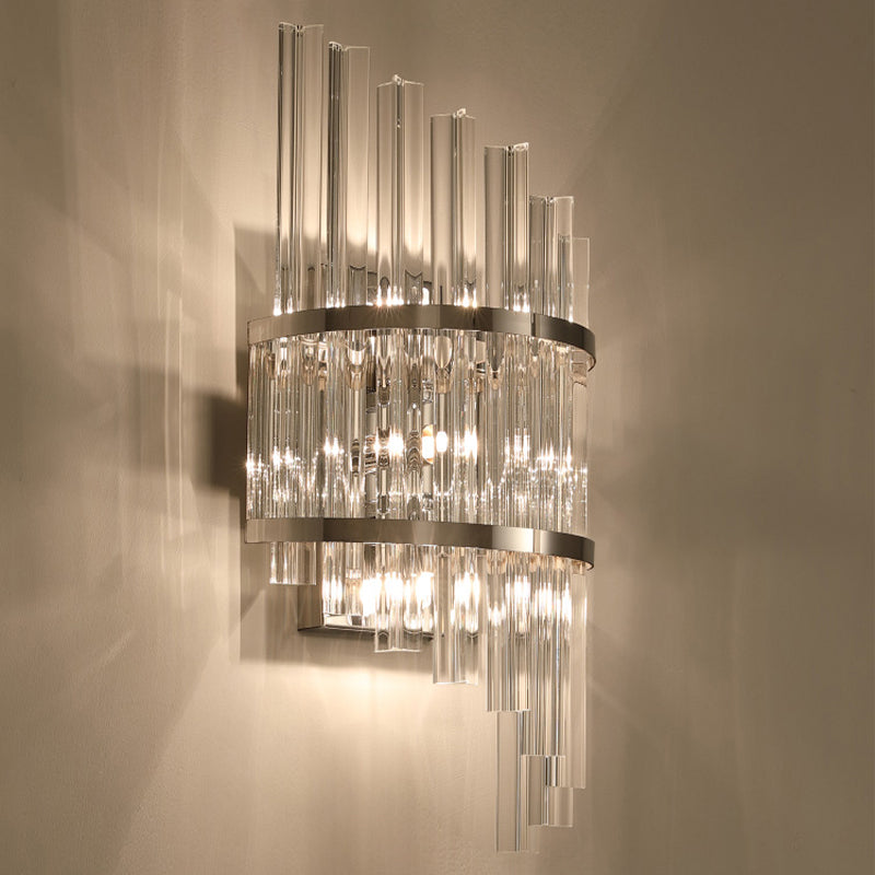 Clear Crystal Prism Sconce Lighting Modern 3 Lights Chrome/Gold Finish Wall Mounted Lamp for Living Room
