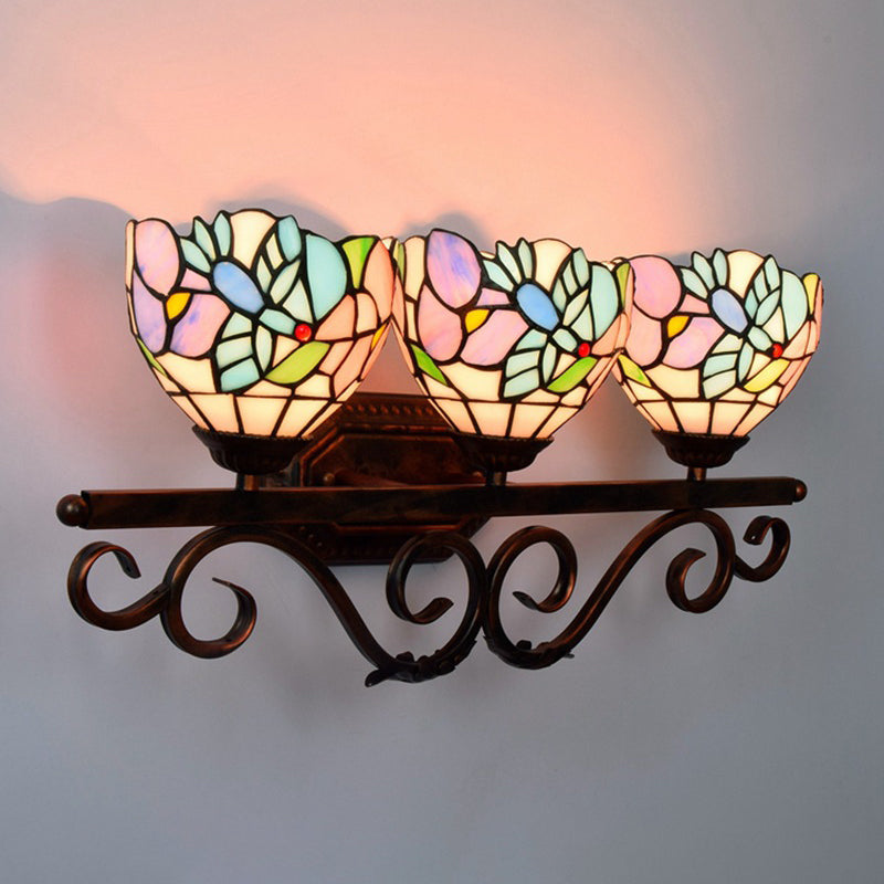 Vintage 3 Lights Vanity Wall Sconce Tiffany Vanity Lamps Bathroom in Multi-Color Glass Shade