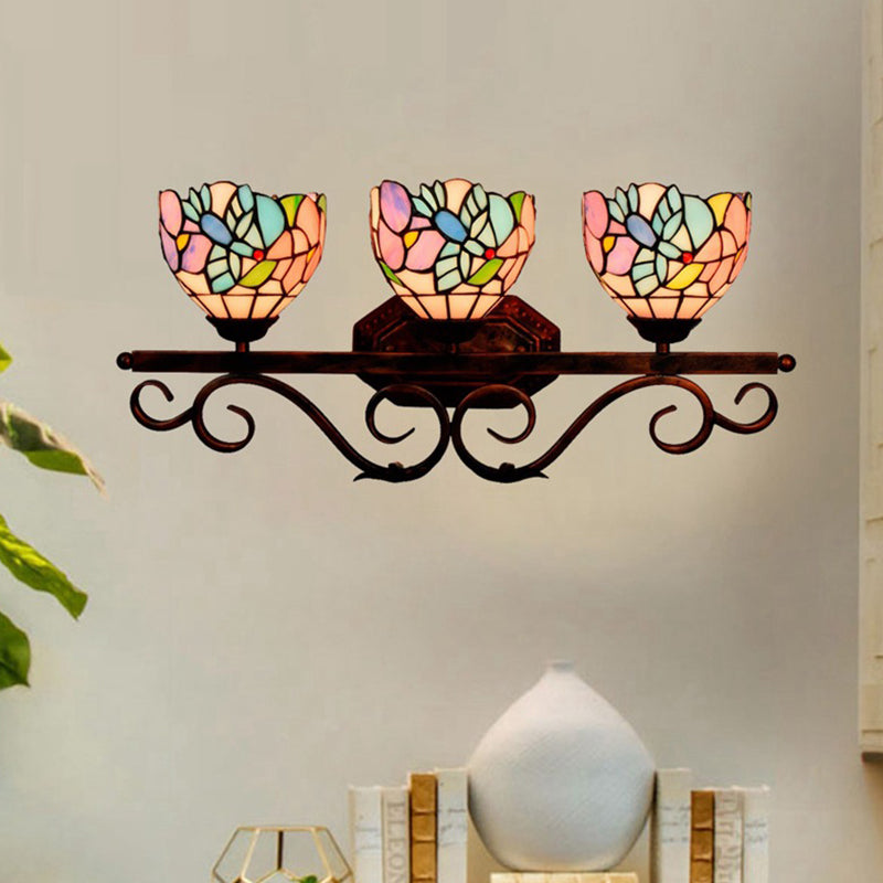Vintage 3 Lichter Vanity Wandleuchte Tiffany Vanity Lampen Badezimmer mit mehrfarbigem Glasschirm