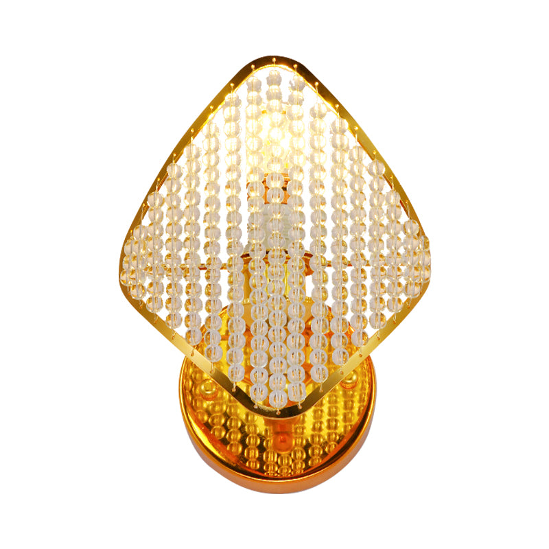 Clear Crystal Beaded Wall Light Fixture Modern Stylish 1 Head Golden Wall Mounted Light with Rhombus Shape