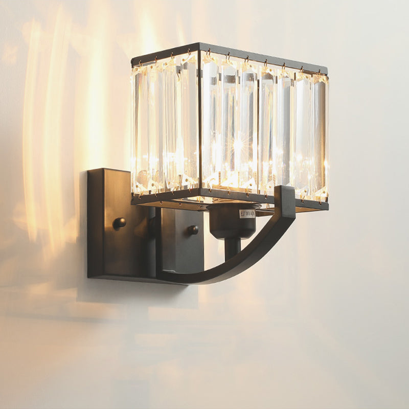 Zwart/gouden rechthoek wandmontage verlichting moderne stijl 1 kop helder kristallen sconce licht voor slaapkamer, 7 "/18" w