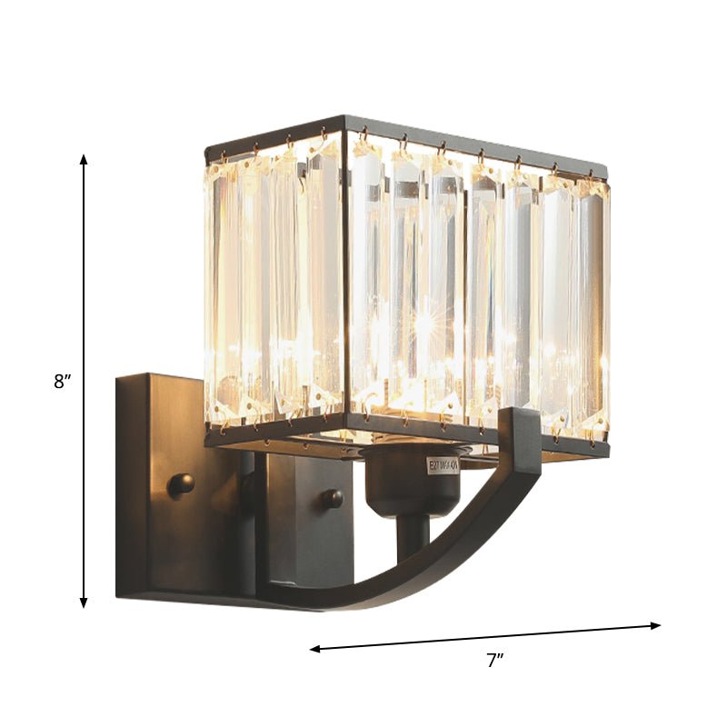 Zwart/gouden rechthoek wandmontage verlichting moderne stijl 1 kop helder kristallen sconce licht voor slaapkamer, 7 "/18" w