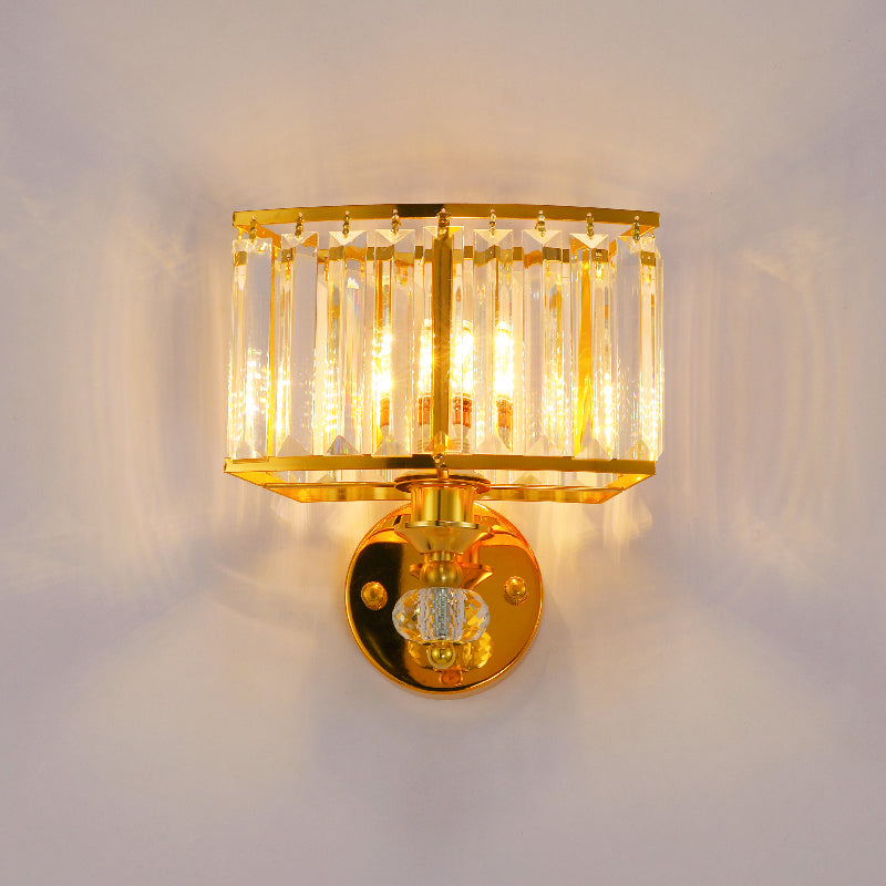 Couloir rectangulaire Light Metal Metal 1 Head Modern Style Golden Wall Lighting avec un accent de bloc de cristal clair
