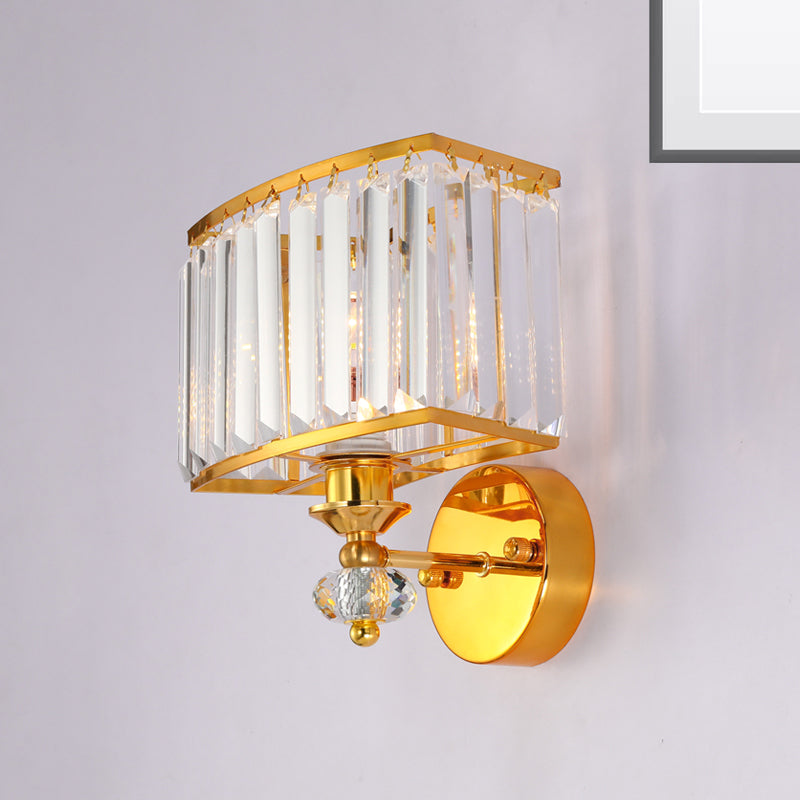 Couloir rectangulaire Light Metal Metal 1 Head Modern Style Golden Wall Lighting avec un accent de bloc de cristal clair