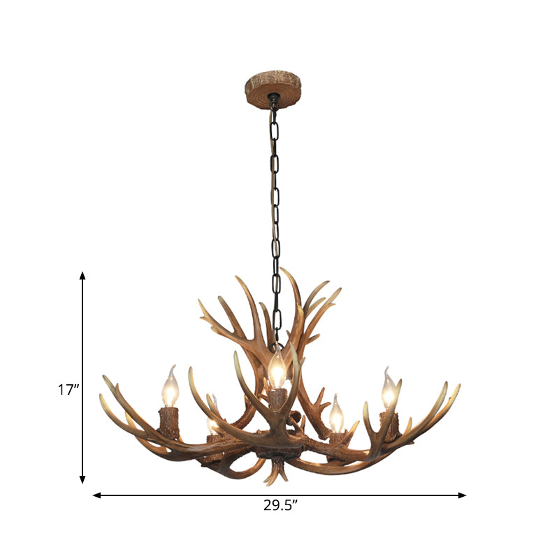 5 Lights Resin Chandelier Lamp Classic White/Brown and Yellow Antler Dining Room Hanging Ceiling Light with/without Shade