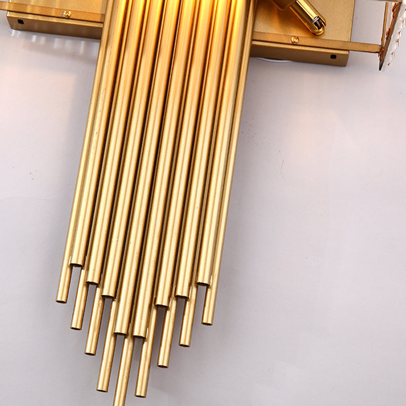 14.5"/16.5" W Rectangular Wall Lighting Fixture Modern Style Clear Crystal 2 Lights Golden Wall Sconce for Bedside