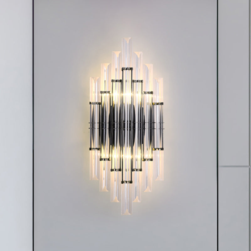 Modernist Style Tubular Wall Lighting Clear Crystal 2 Lights Living Room Wall Light Fixture in Chrome