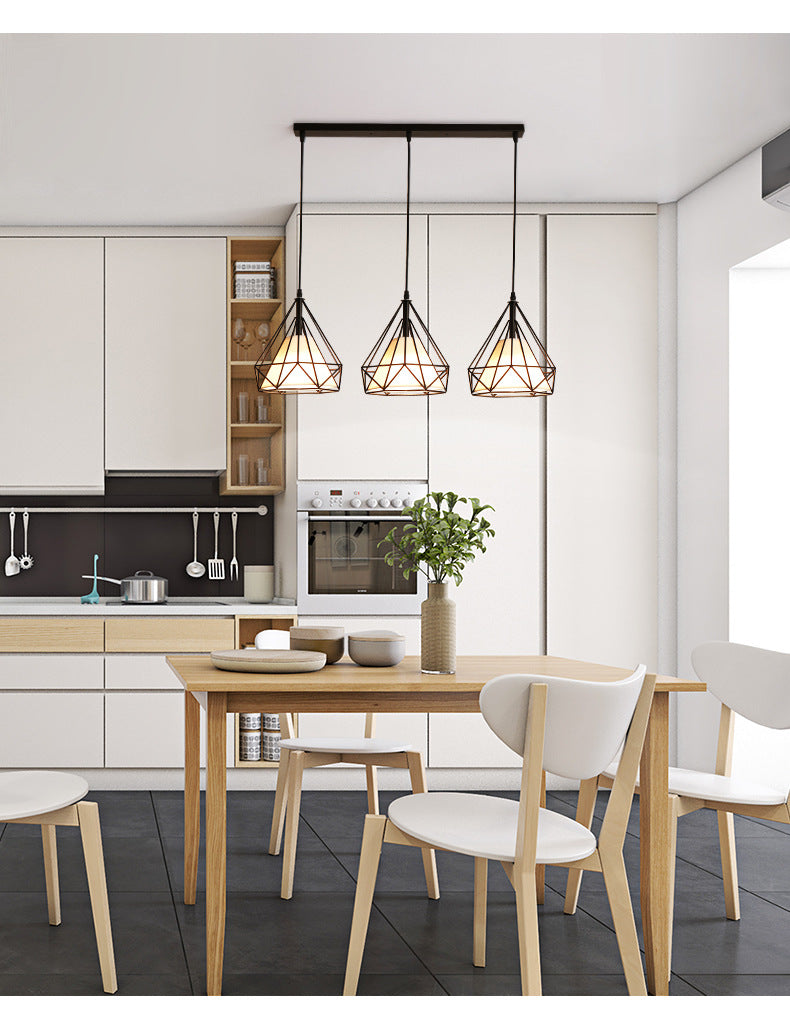 3 lichten diamant kooi hangers industrieel ijzerplafond hanger met hangende koord voor bar