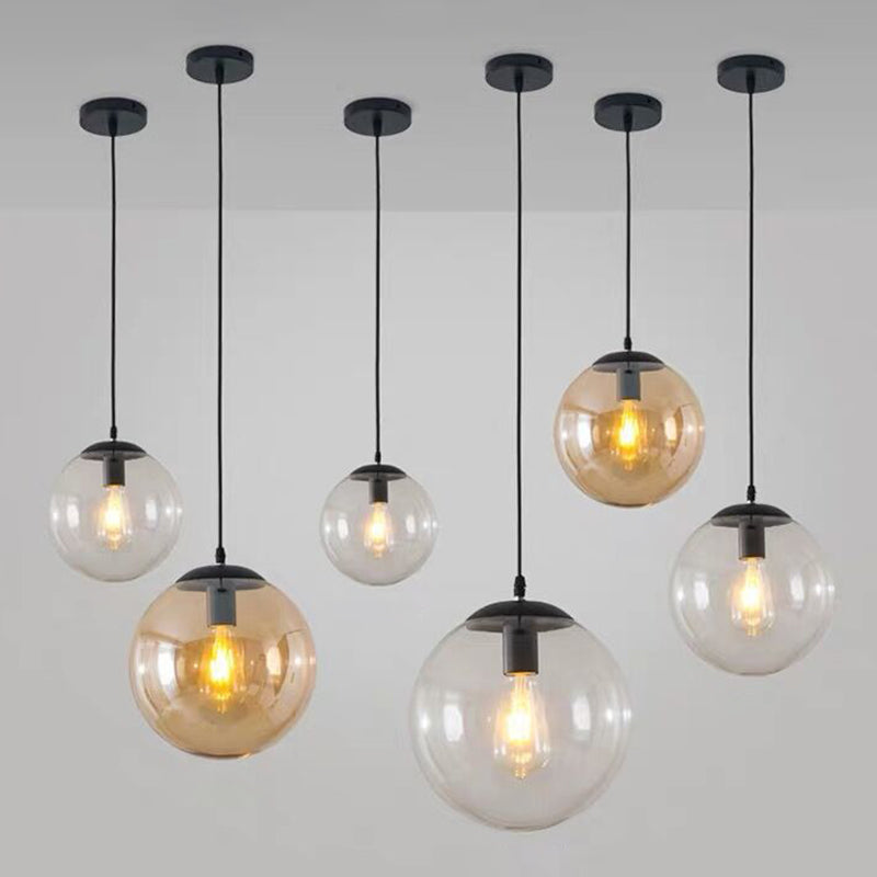 1 Light Round Hanging Ceiling Lights Industrial Style Glass Hanging Light Fixtures for Restaurant