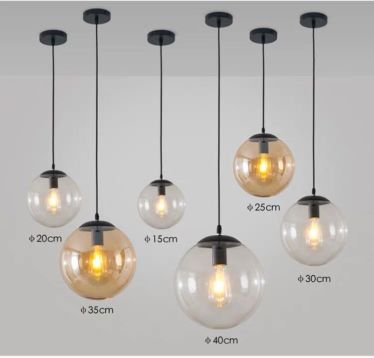 1 Light Round Hanging Ceiling Lights Industrial Style Glass Hanging Light Fixtures for Restaurant
