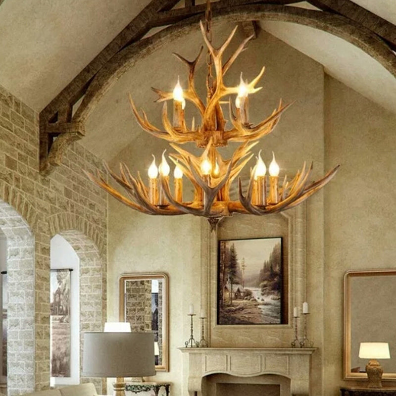 Finition en bois Affoux de lustre d'éclairage de résine rustique lampe suspendue au plafond de salon en résine rustique