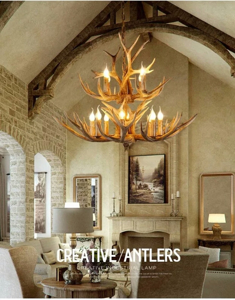 Finition en bois Affoux de lustre d'éclairage de résine rustique lampe suspendue au plafond de salon en résine rustique