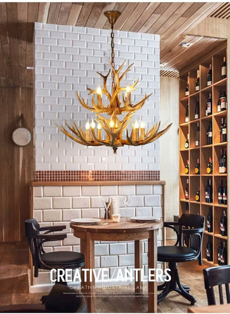 Finition en bois Affoux de lustre d'éclairage de résine rustique lampe suspendue au plafond de salon en résine rustique