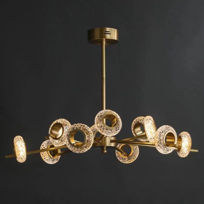 Crackled Crystal Glass Rings Pendant Lighting Postmodern Brass Finish Chandelier for Diner