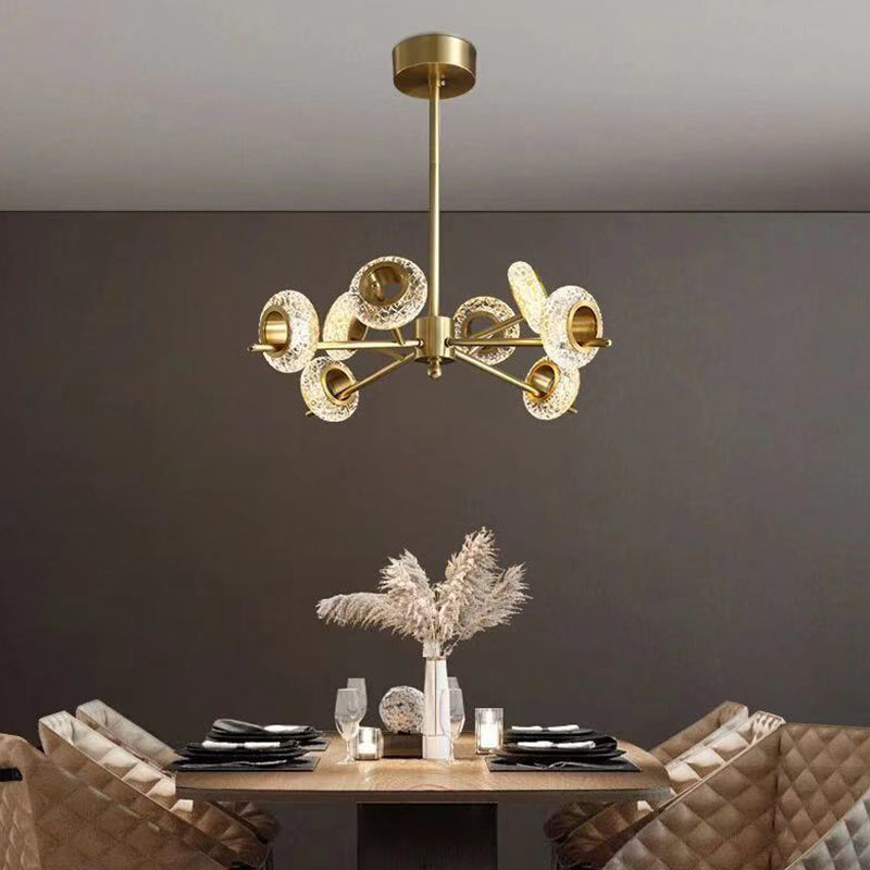 Crackled Crystal Glass Rings Pendant Lighting Postmodern Brass Finish Chandelier for Diner