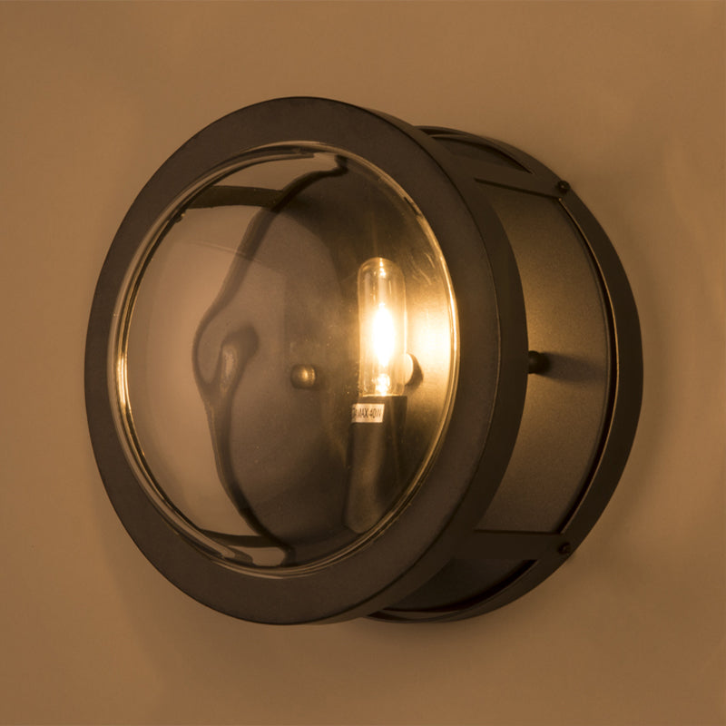 Black Circular Shaped Wall Sconce Modernist Stylish 1 Bulb Metal and Clear Crystal Wall Mount Light for Hallway