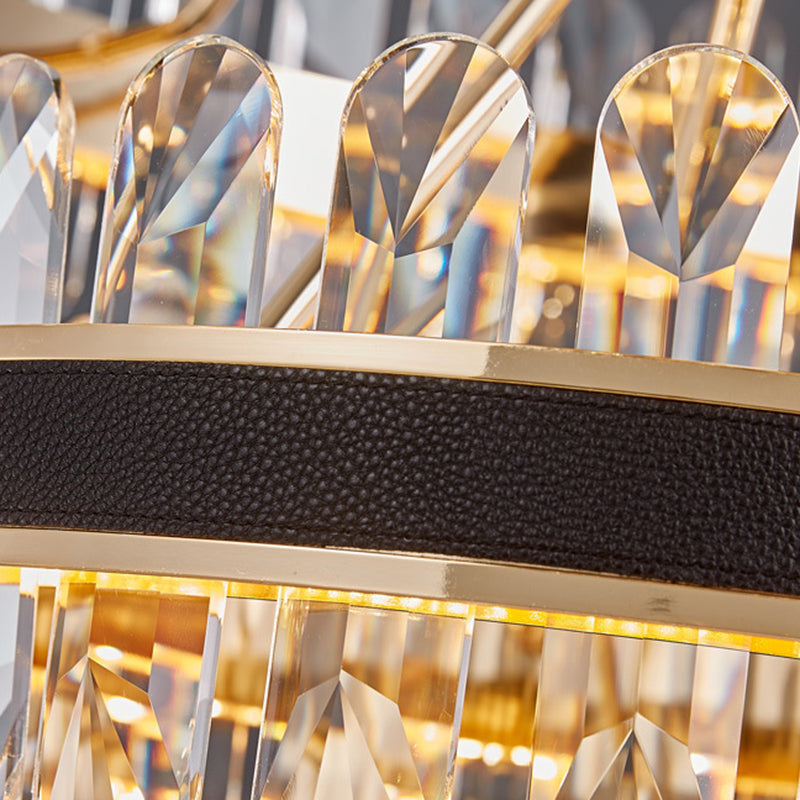 Minimalistische kreisförmige LED-LED-Kristallkristall Wohnzimmer Decke Anhänger Licht in Schwarzgold