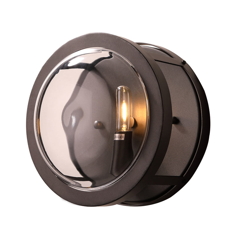 Black Circular Shaped Wall Sconce Modernist Stylish 1 Bulb Metal and Clear Crystal Wall Mount Light for Hallway