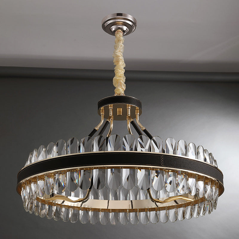 Minimalistische kreisförmige LED-LED-Kristallkristall Wohnzimmer Decke Anhänger Licht in Schwarzgold
