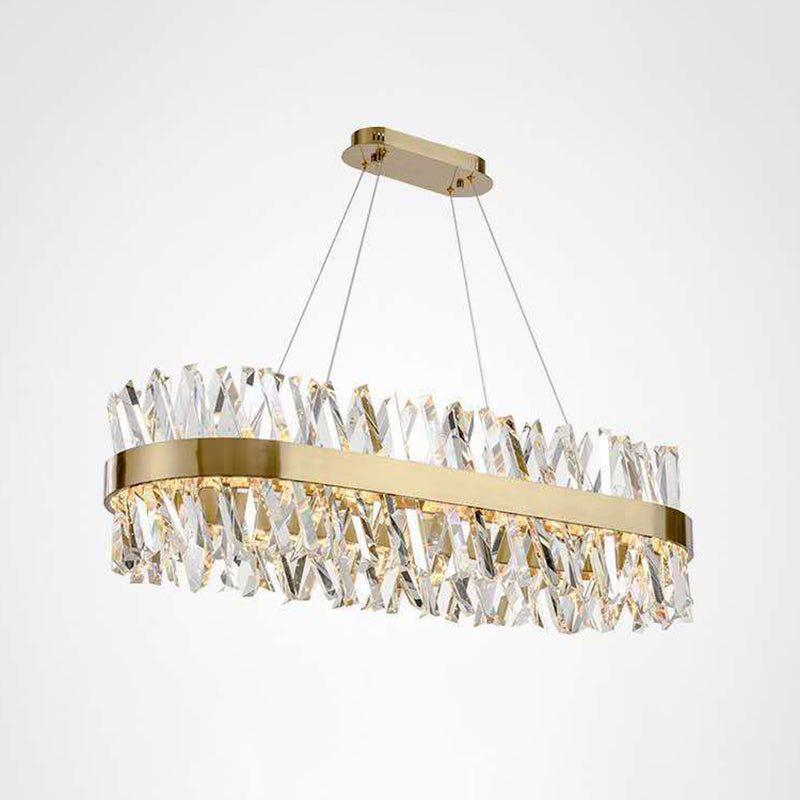 Simple Geometric Chandelier K9 Strip Crystal Dining Room LED Suspension Lighting in Rose Gold