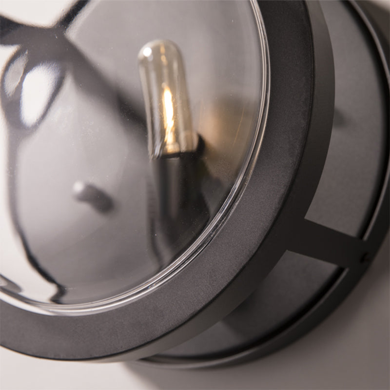 Black Circular Shaped Wall Sconce Modernist Stylish 1 Bulb Metal and Clear Crystal Wall Mount Light for Hallway