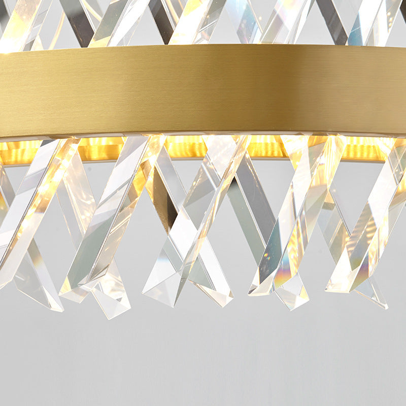 Simple Geometric Chandelier K9 Strip Crystal Dining Room LED Suspension Lighting in Rose Gold