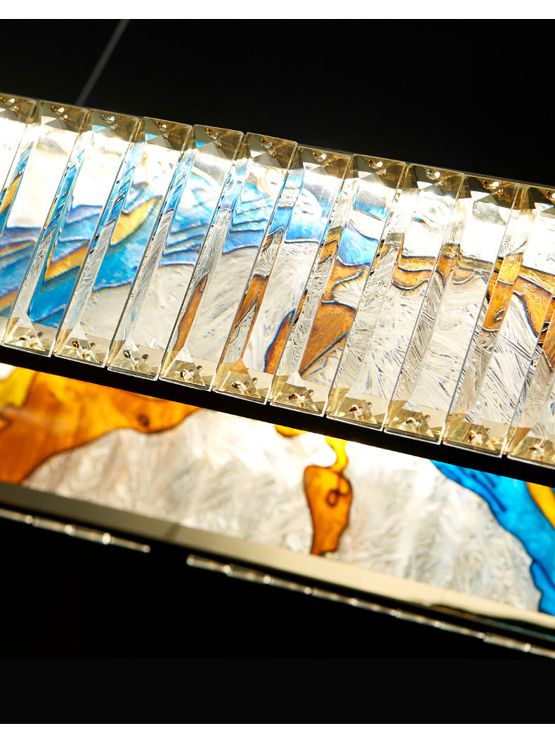 K9 Crystal Ring Shaped Chandelier Novelty Modern Gold LED Pendant Lamp with Abstract Print