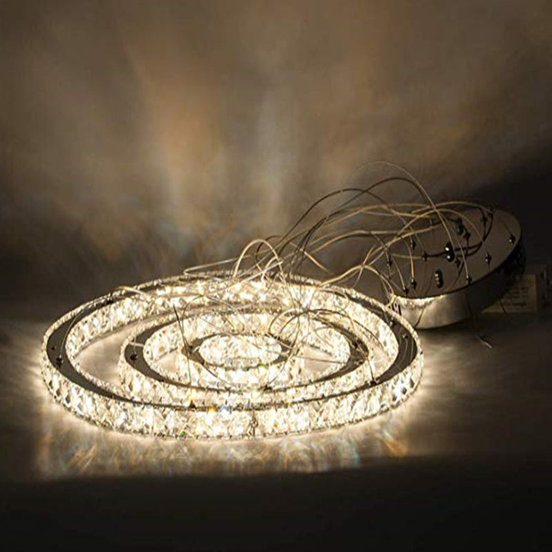 Faceted Crystal Circle LED Pendant Lighting Simplicity Stainless Steel Chandelier for Dining Room