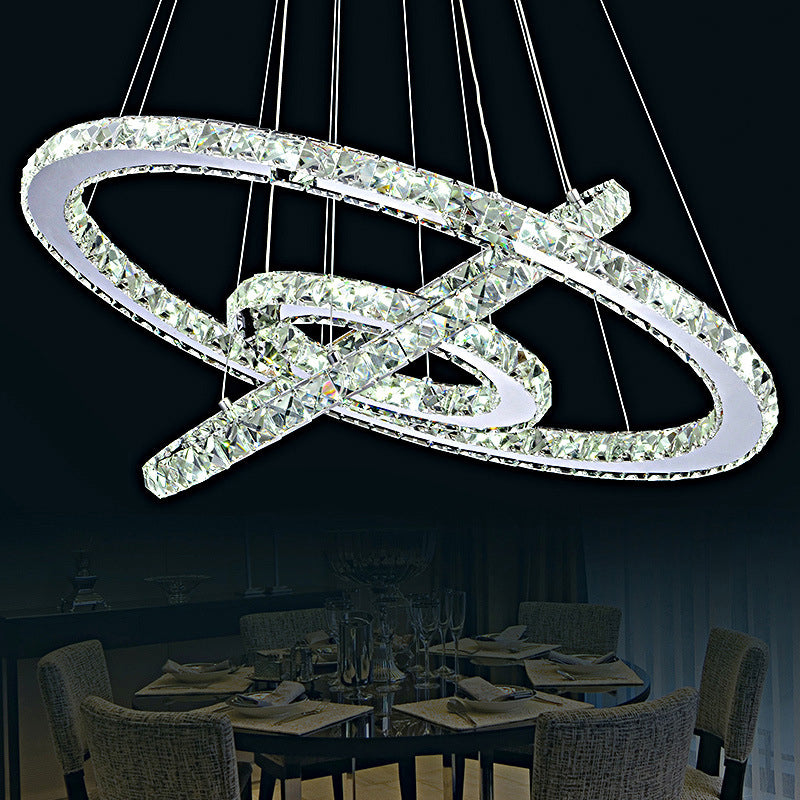 Faceted Crystal Circle LED Pendant Lighting Simplicity Stainless Steel Chandelier for Dining Room