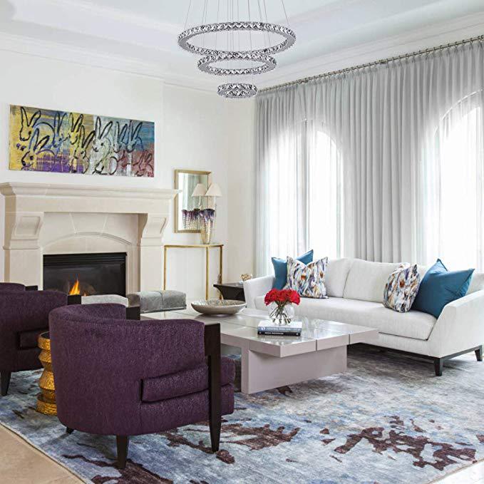 Faceted Crystal Circle LED Pendant Lighting Simplicity Stainless Steel Chandelier for Dining Room