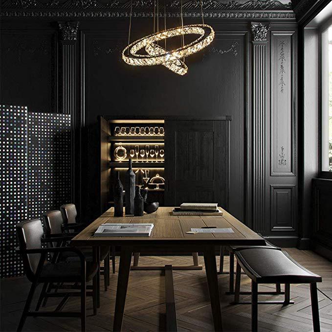 Faceted Crystal Circle LED Pendant Lighting Simplicity Stainless Steel Chandelier for Dining Room