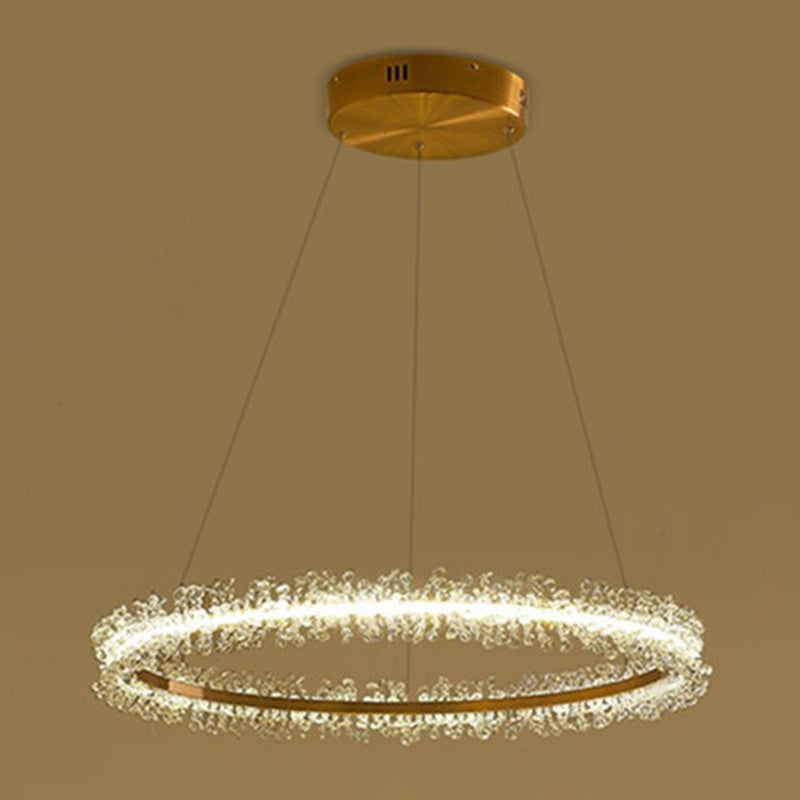 Simple Stylish Ring Pendant Chandelier Flower Crystal Living Room LED Hanging Light in Gold