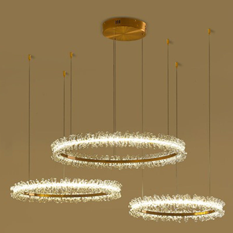 Simple Stylish Ring Pendant Chandelier Flower Crystal Living Room LED Hanging Light in Gold