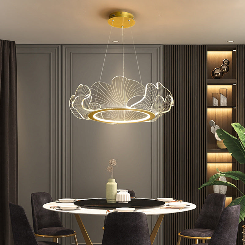 Acrylic Leaf LED Chandelier Light Simplicity Gold Finish Pendant Light for Dining Room
