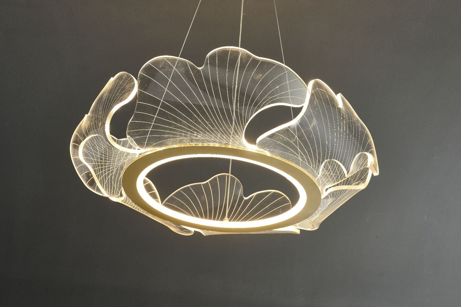 Acrylic Leaf LED Chandelier Light Simplicity Gold Finish Pendant Light for Dining Room