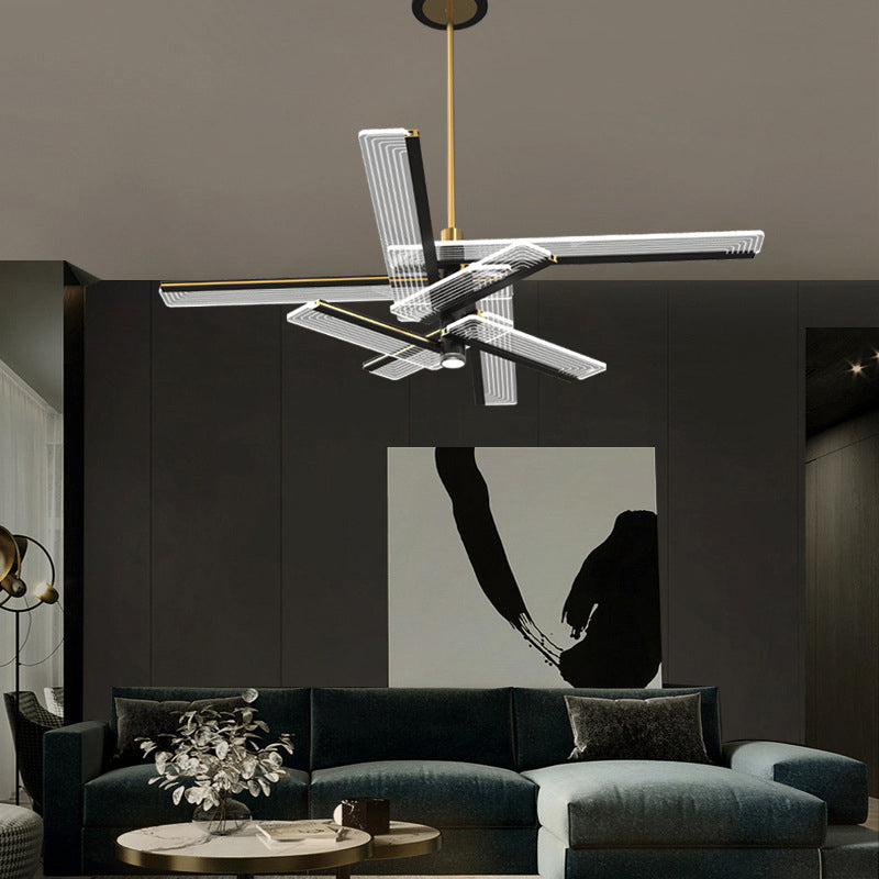 Rectangular Panel Hanging Light Fixture Modern Acrylic Black LED Chandelier for Living Room