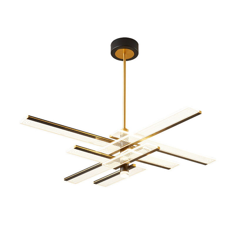 Rectangular Panel Hanging Light Fixture Modern Acrylic Black LED Chandelier for Living Room