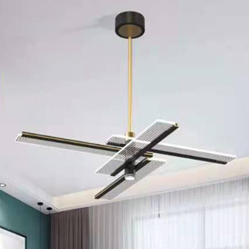 Rectangular Panel Hanging Light Fixture Modern Acrylic Black LED Chandelier for Living Room