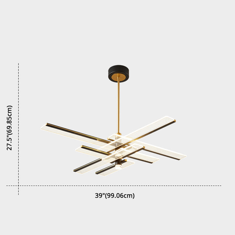 Rectangular Panel Hanging Light Fixture Modern Acrylic Black LED Chandelier for Living Room