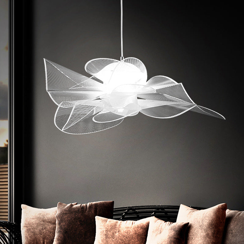 Tulle-Like Floral Chandelier Decorative Plastic Cafe LED Suspension Lighting Fixture in White
