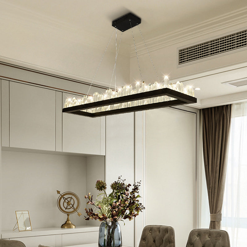 Minimalist Ring-Shape LED Chandelier Crystal Stick Living Room Hanging Light in Black