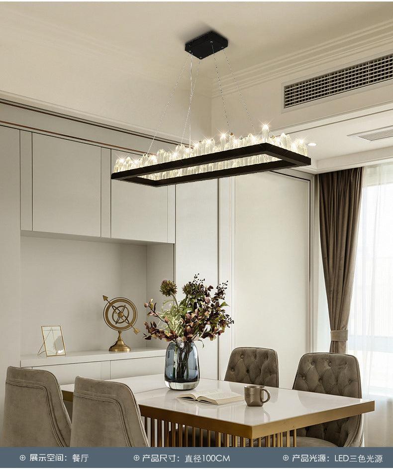 Minimalist Ring-Shape LED Chandelier Crystal Stick Living Room Hanging Light in Black