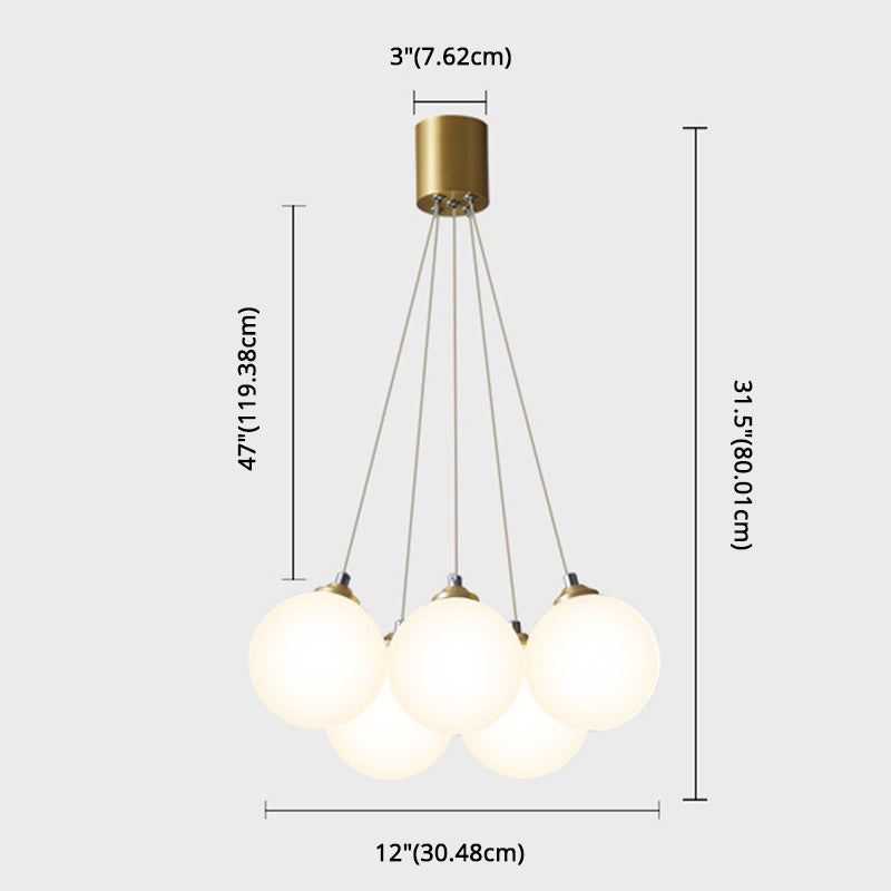 Balloons Hanging Pendant Light Simplicity White Glass Bedroom Chandelier in Gold