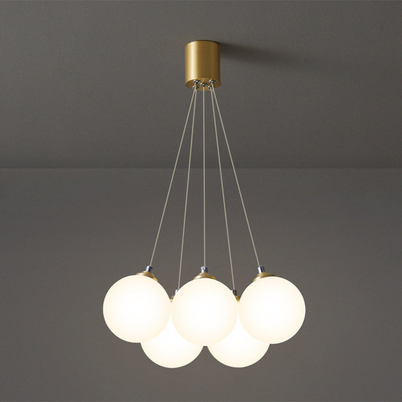 Balloons Hanging Pendant Light Simplicity White Glass Bedroom Chandelier in Gold