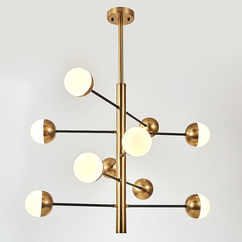 Gold Vertical Pendant Chandelier Postmodern Opal Ball Glass Hanging Light for Dining Room