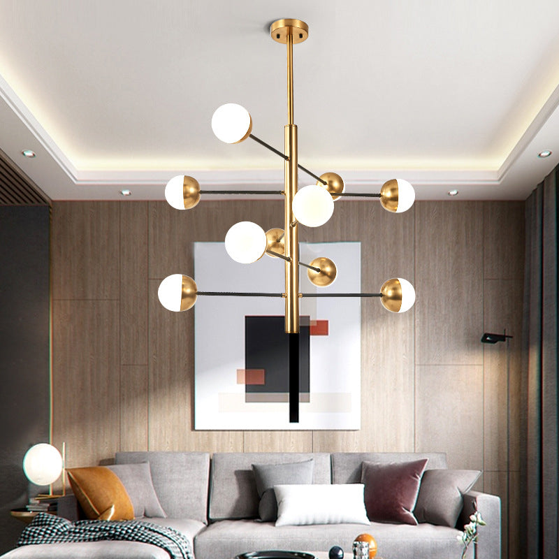 Gold Vertical Pendant Chandelier Postmodern Opal Ball Glass Hanging Light for Dining Room
