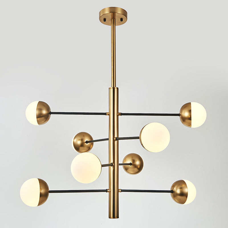 Gold Vertical Pendant Chandelier Postmodern Opal Ball Glass Hanging Light for Dining Room