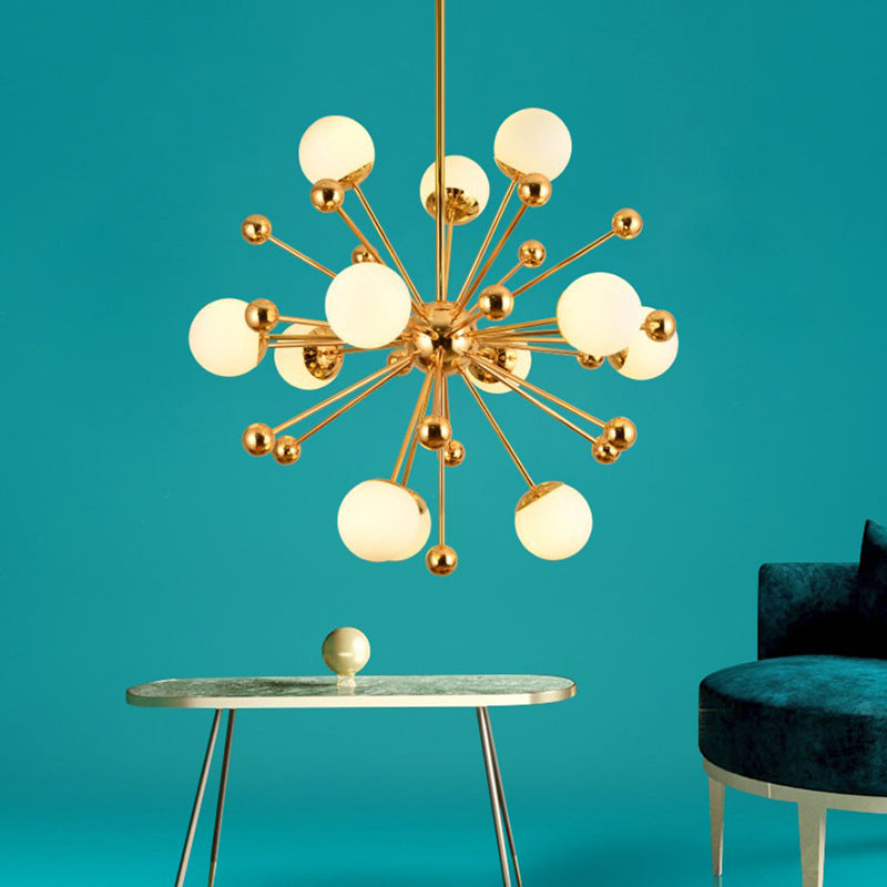 Golden Dandelion Chandelier Minimalist 12-Light Cream Glass Pendant Light for Living Room