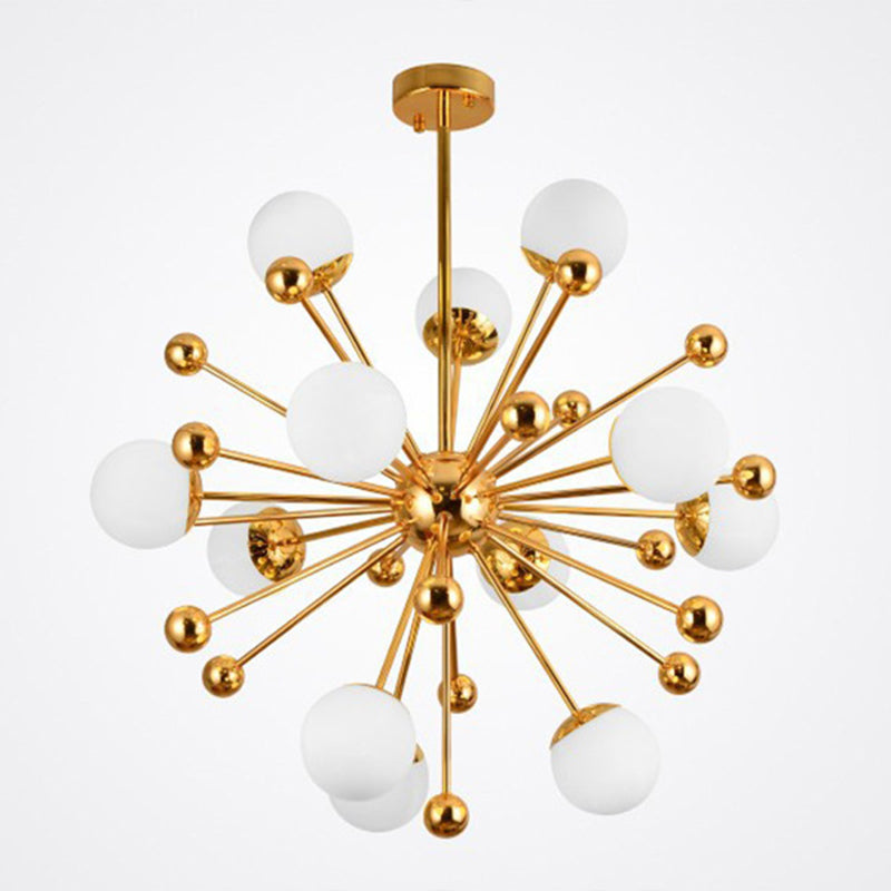 Golden Dandelion Chandelier Minimalist 12-Light Cream Glass Pendant Light for Living Room