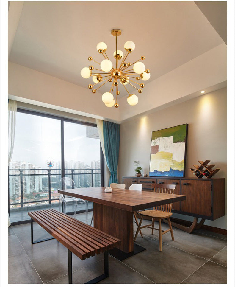 Golden Dandelion Chandelier Minimalist 12-Light Cream Glass Pendant Light for Living Room